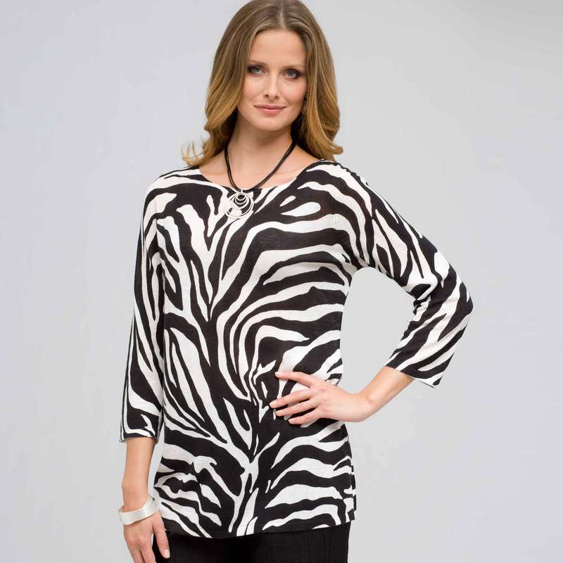 Animal Print Tunic, Black & Sugar, large image number 0