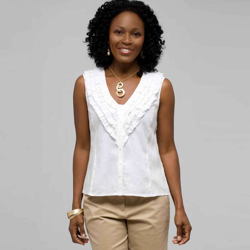 Ruffle Sleeveless Shirt, White, large image number 0