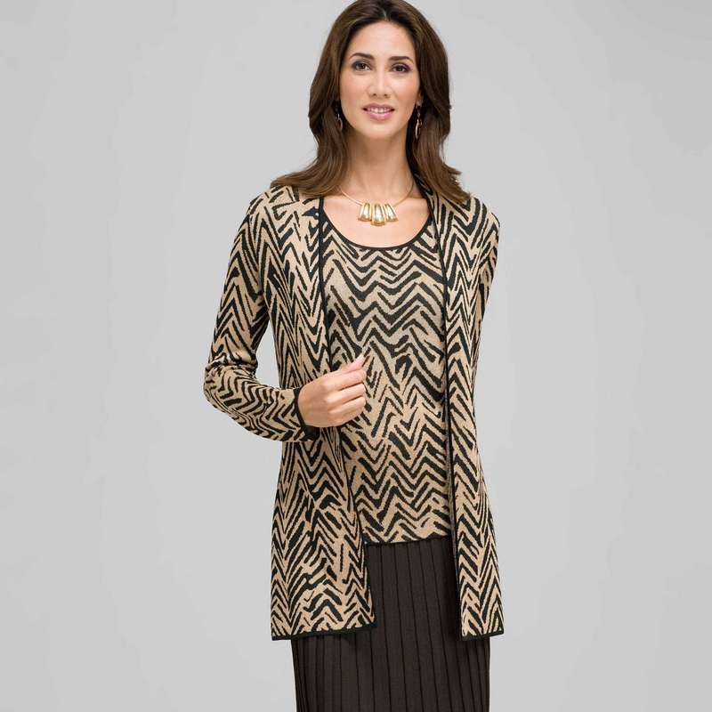 Zig-Zag Patterned Cardigan, Laurel/ Chino, large image number 0