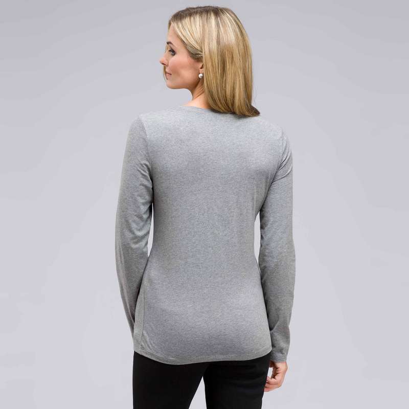 Long Sleeve Appliqued Crew Neck, Grey Heather, large image number 1