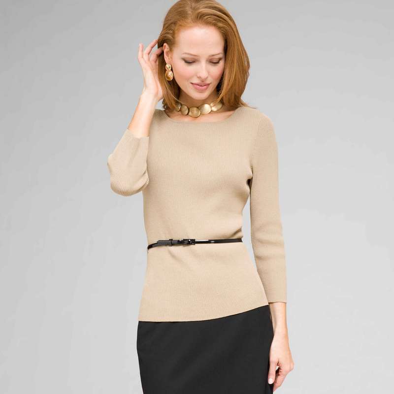 Belted Ribbed Boat Neck Sweater, New Rattan, large image number 0