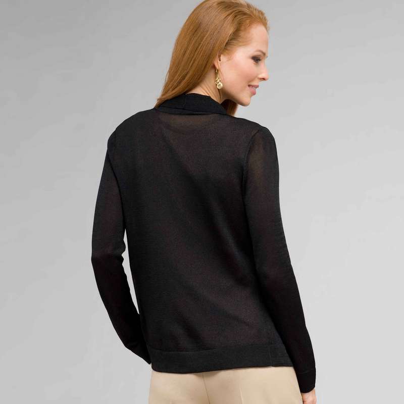 Ruffle Front Cardigan, Black, large image number 1