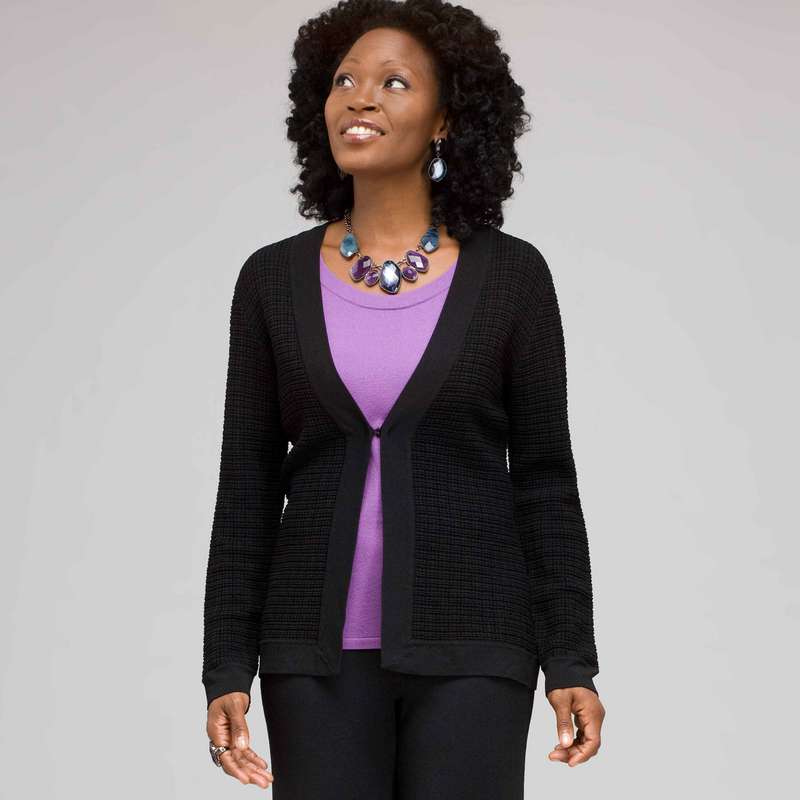 Long Sleeve Texture Stitch Cardigan, Black, large image number 0